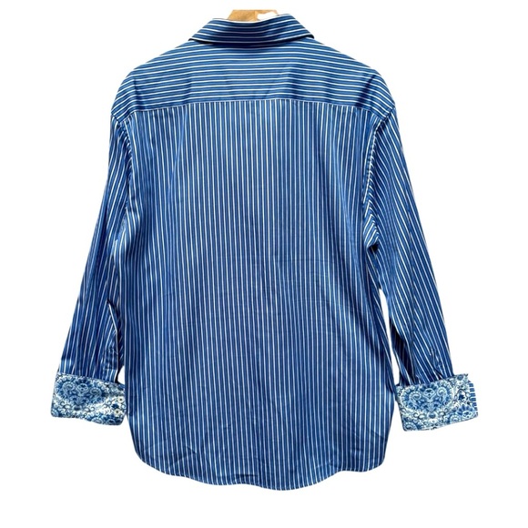 Robert Graham Striped Paisley Flip Cuff Button Down Dress Shirt Size XL - Picture 2 of 10